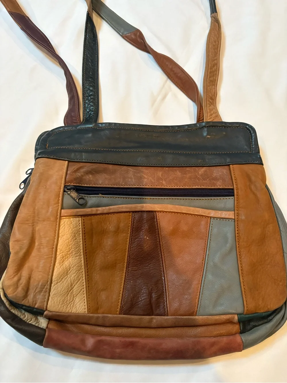 Patchwork Leather Crossbody Bag in Brown and Black